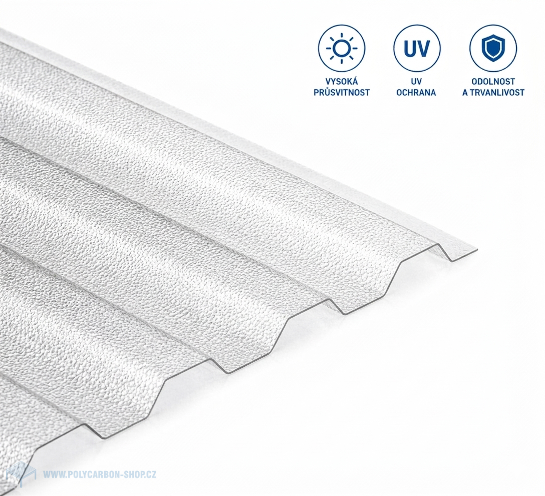 PC TRAPÉZ EMBOSSED STRUKTURA 1,1 mm ČIRÁ 76/18 mm