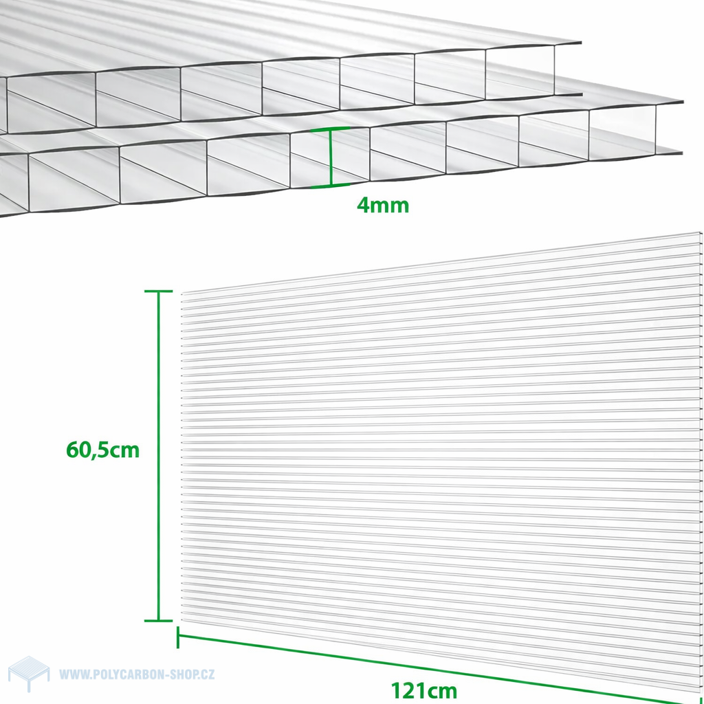 12 ks náhradní polykarbonátová deska pro skleníky / pařeniště 4 mm, 121x60,5 cm