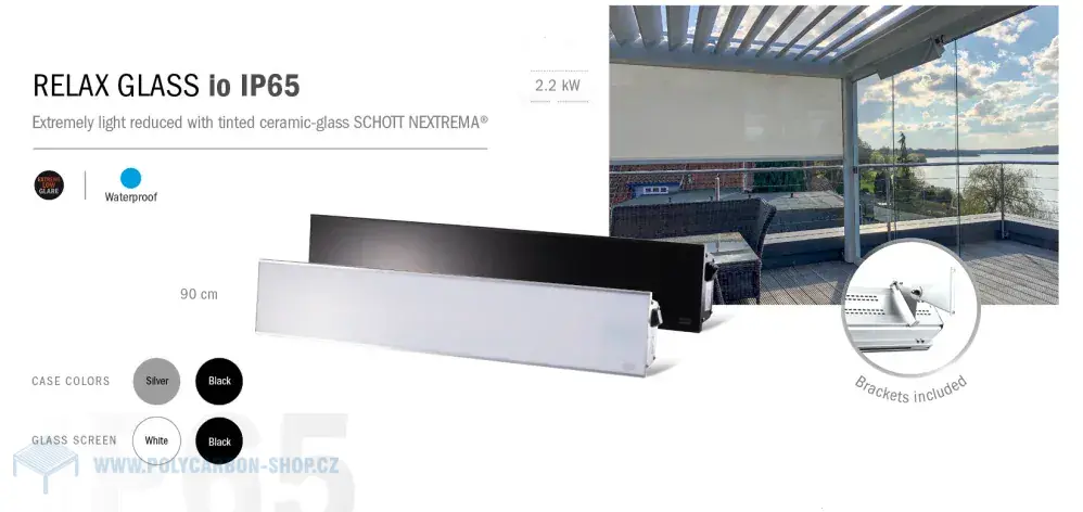 Infrazářič BURDA Relax Glass 2200 W černý kryt, černé sklo, ovládání SOMFY