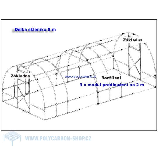 POLYKARBONÁTOVÝ SKLENÍK GrowDome 3x2x8 m (výplň 4,0mm)