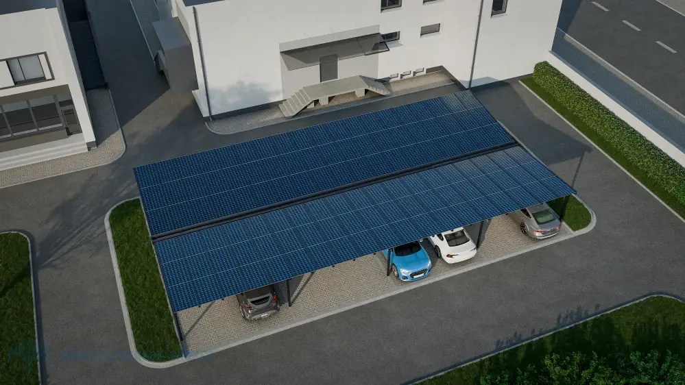 FOTOVOLTAICKÉ GARÁŽOVÉ STÁNÍ CARLINE SOLAR pro 2 AUTA SUV